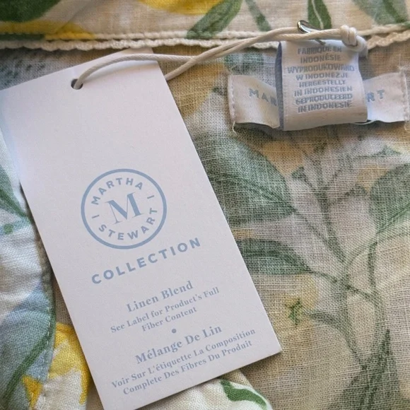 NWT Martha Stewart Collection Lemon Print Linen Blend Midi Shirt Dress L - Picture 4 of 4